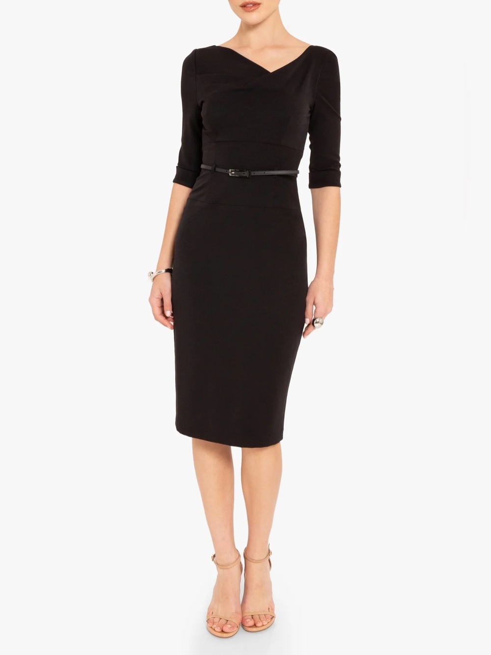 Black Halo Classic 3/4 Sleeve Jackie O Sheath Dress Black No Belt size 6